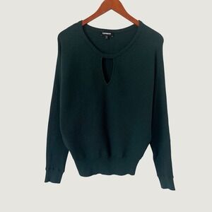 Express Hunter Green Ribbed Keyhole Dolman Sleeve Sweater S Womens minimalist